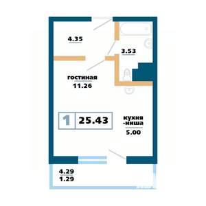 1-к квартира, вторичка, 25м2, 12/17 этаж