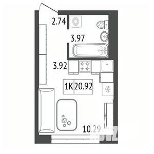 1-к квартира, строящийся дом, 21м2, 8/17 этаж