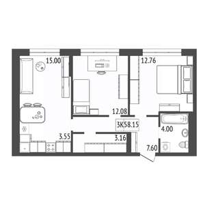 3-к квартира, вторичка, 58м2, 3/17 этаж