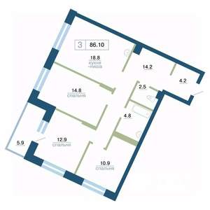 3-к квартира, строящийся дом, 86м2, 2/24 этаж