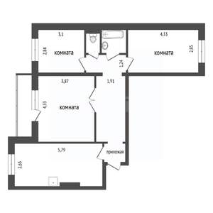 3-к квартира, вторичка, 71м2, 7/10 этаж