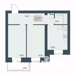 2-к квартира, строящийся дом, 58м2, 6/9 этаж