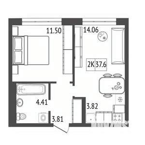 2-к квартира, вторичка, 38м2, 12/17 этаж