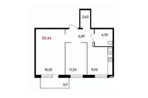 2-к квартира, вторичка, 56м2, 8/18 этаж