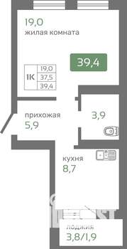 1-к квартира, строящийся дом, 39м2, 12/19 этаж