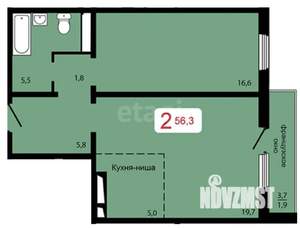 2-к квартира, вторичка, 52м2, 16/17 этаж