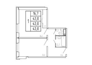 1-к квартира, строящийся дом, 42м2, 1/17 этаж
