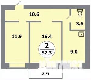 2-к квартира, вторичка, 52м2, 4/14 этаж