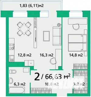 2-к квартира, строящийся дом, 67м2, 5/9 этаж
