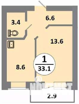 1-к квартира, строящийся дом, 33м2, 6/14 этаж