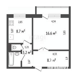 1-к квартира, вторичка, 40м2, 6/10 этаж