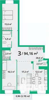 3-к квартира, вторичка, 94м2, 5/9 этаж