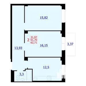 2-к квартира, строящийся дом, 63м2, 3/9 этаж