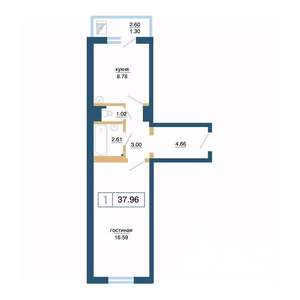 1-к квартира, строящийся дом, 38м2, 17/17 этаж