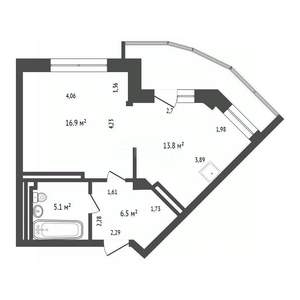1-к квартира, вторичка, 42м2, 7/17 этаж