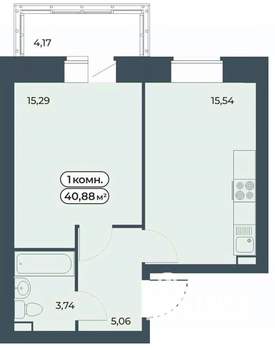 1-к квартира, строящийся дом, 41м2, 7/9 этаж