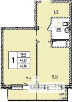 1-к квартира, строящийся дом, 47м2, 9/15 этаж