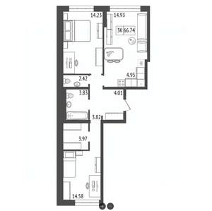 3-к квартира, вторичка, 67м2, 14/17 этаж