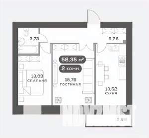 2-к квартира, вторичка, 58м2, 7/15 этаж