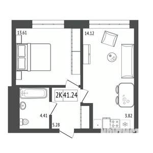 2-к квартира, строящийся дом, 41м2, 16/17 этаж