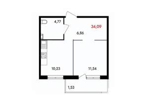 1-к квартира, вторичка, 34м2, 3/18 этаж