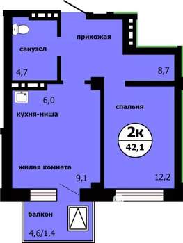 2-к квартира, сданный дом, 41м2, 12/19 этаж