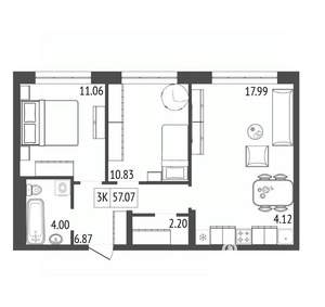 3-к квартира, вторичка, 57м2, 5/17 этаж