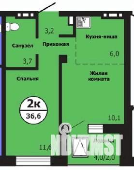 2-к квартира, вторичка, 37м2, 1/19 этаж