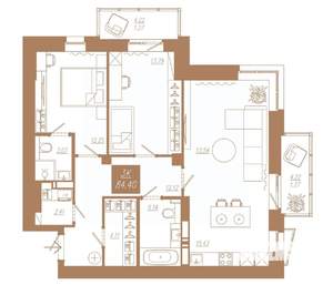 3-к квартира, строящийся дом, 84м2, 11/23 этаж