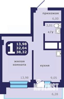 1-к квартира, строящийся дом, 38м2, 8/25 этаж