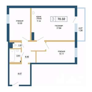 3-к квартира, вторичка, 70м2, 13/17 этаж