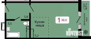 1-к квартира, вторичка, 38м2, 14/17 этаж