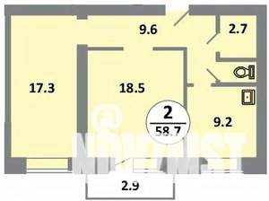 2-к квартира, строящийся дом, 60м2, 7/14 этаж