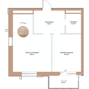 1-к квартира, вторичка, 57м2, 8/24 этаж
