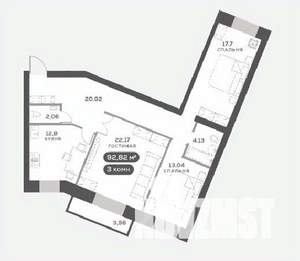 3-к квартира, вторичка, 93м2, 6/15 этаж