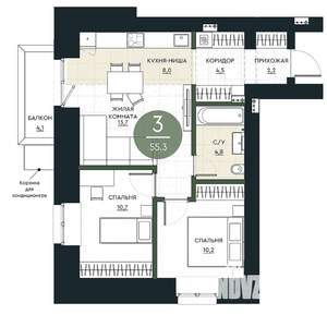 3-к квартира, вторичка, 55м2, 3/16 этаж