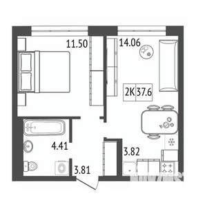 2-к квартира, вторичка, 38м2, 8/17 этаж