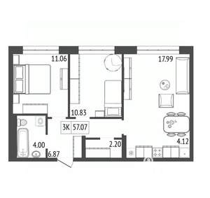 3-к квартира, вторичка, 57м2, 8/17 этаж