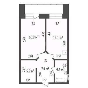 1-к квартира, вторичка, 49м2, 6/10 этаж