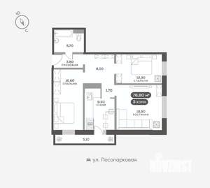 3-к квартира, вторичка, 77м2, 17/17 этаж