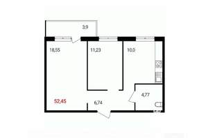 2-к квартира, вторичка, 52м2, 4/18 этаж