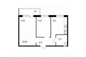 2-к квартира, вторичка, 52м2, 9/18 этаж