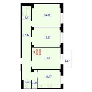 3-к квартира, строящийся дом, 88м2, 9/9 этаж