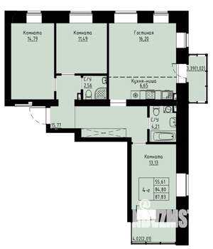 4-к квартира, строящийся дом, 88м2, 6/8 этаж
