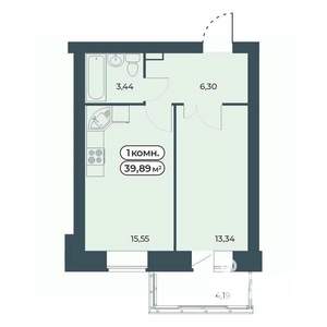 1-к квартира, строящийся дом, 40м2, 4/9 этаж