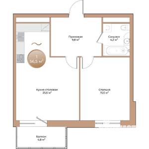 1-к квартира, вторичка, 57м2, 2/24 этаж