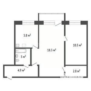 2-к квартира, вторичка, 46м2, 3/5 этаж