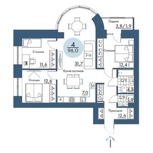 4-к квартира, вторичка, 96м2, 6/17 этаж
