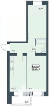 2-к квартира, строящийся дом, 61м2, 2/9 этаж