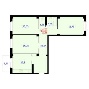 3-к квартира, вторичка, 86м2, 9/9 этаж